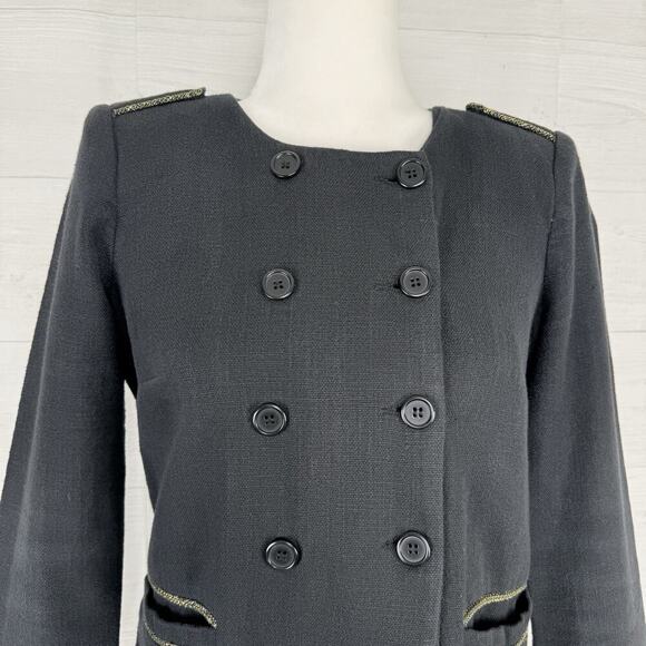 MAJE Double Breasted Coat Jacket Size 38 US M Military Black Preppy Academia - Picture 3 of 15